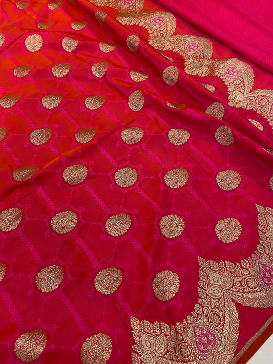 Handwoven Pinkish Orange Pure Banarasi Silk Sari by Shades Of Benares - banarasi - banarasi saree shop