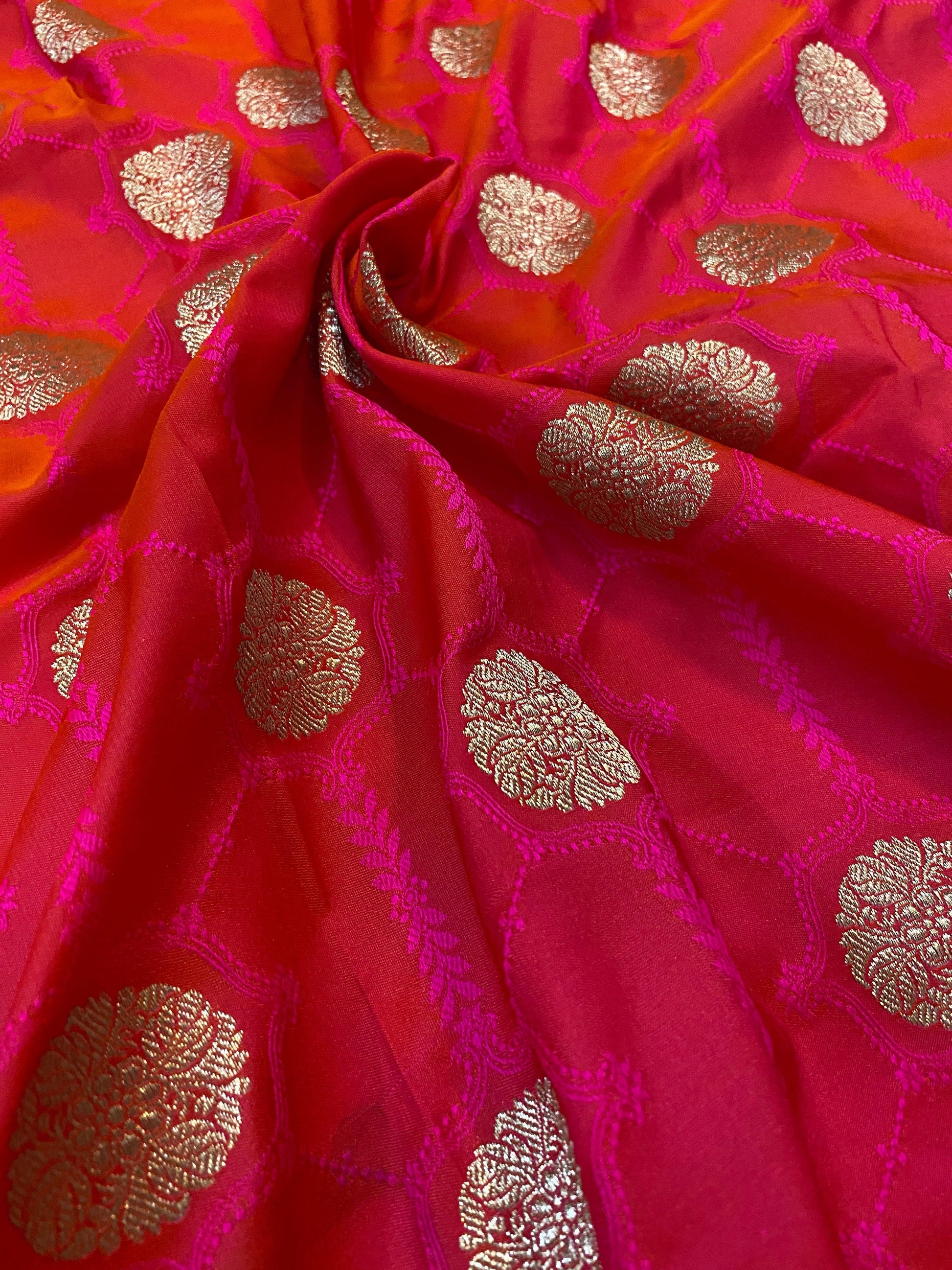 Handwoven Pinkish Orange Pure Banarasi Silk Sari by Shades Of Benares - banarasi - banarasi saree shop