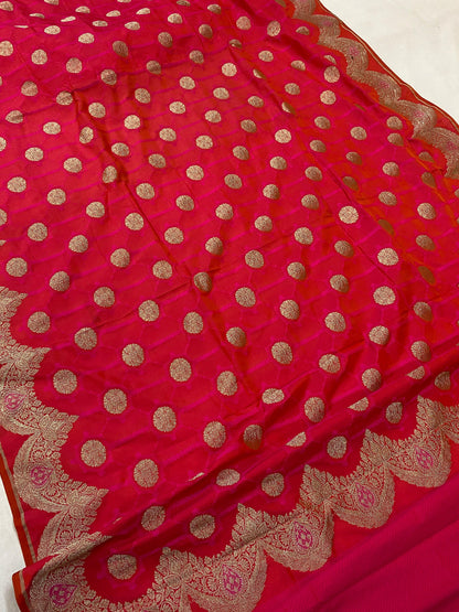 Handwoven Pinkish Orange Pure Banarasi Silk Sari by Shades Of Benares - banarasi - banarasi saree shop