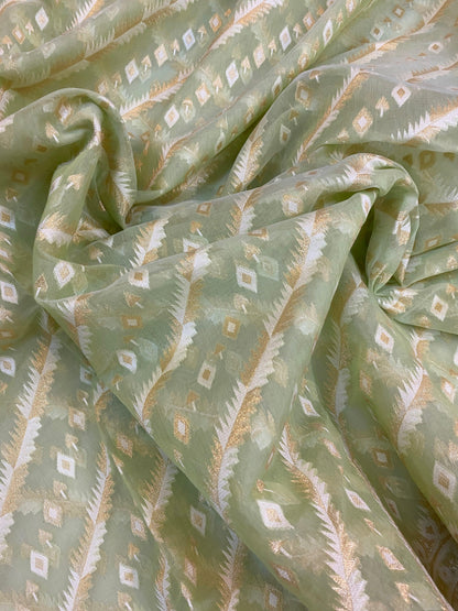 Handwoven Pista Green Pure Banarasi Cotton Sari by Shades Of Benares - banarasi - banarasi saree shop