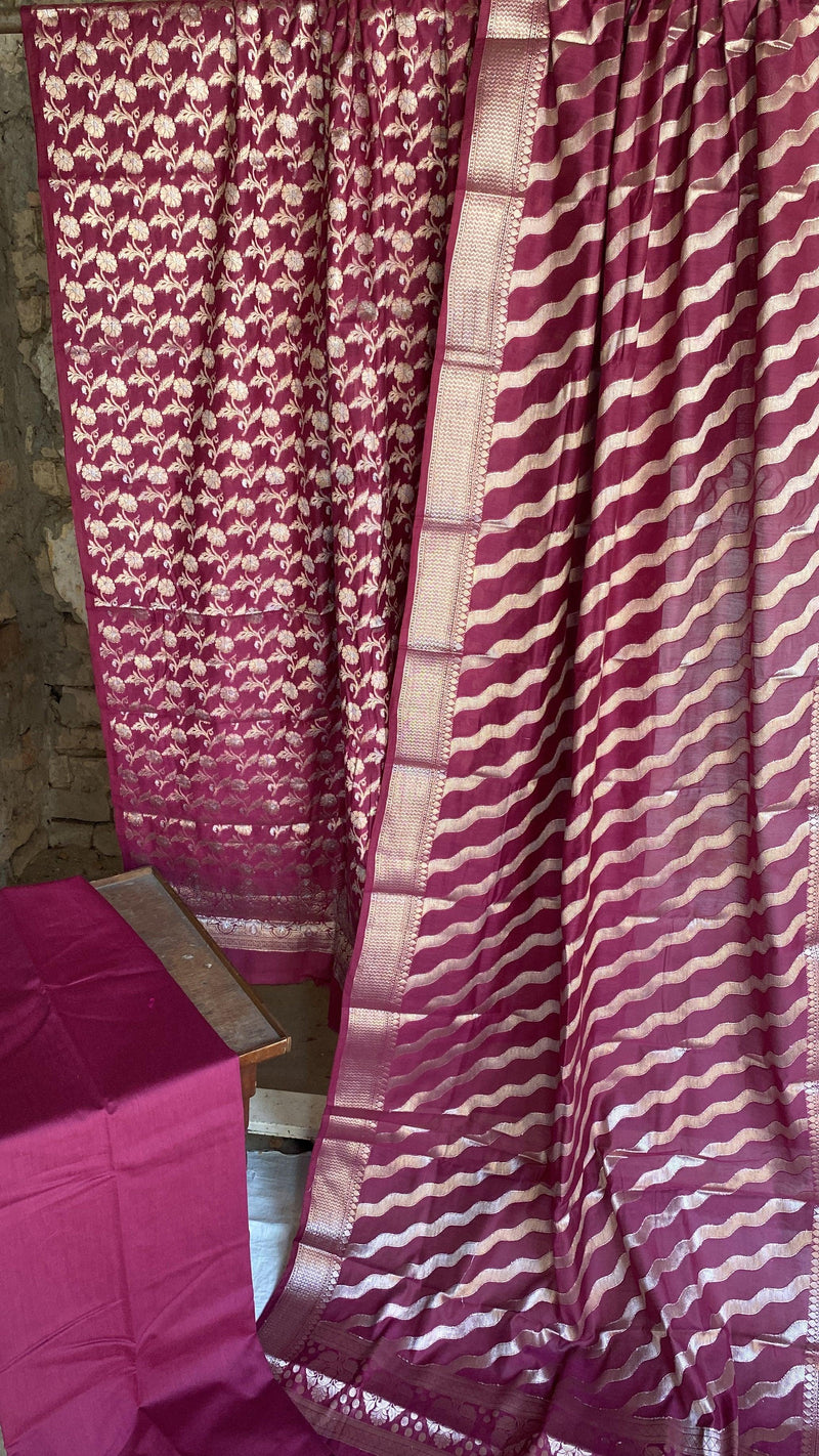 Handwoven Purple Cotton Silk 3 pcs Dress Material - Shades Of Benares
