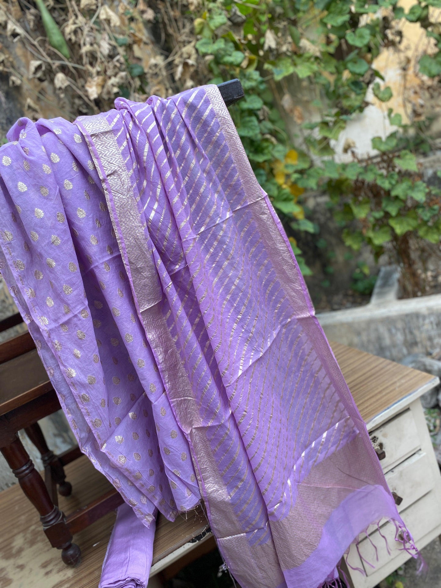 Handwoven Purple Organza 3 pcs Dress Material by Shades Of Benares - banarasi - banarasi saree shop