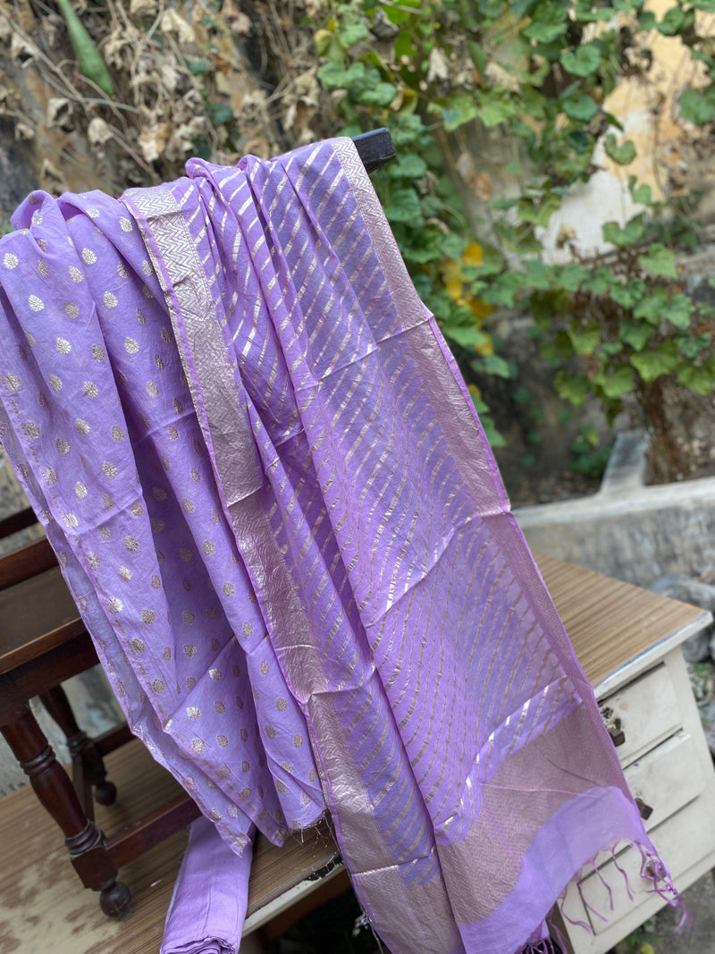 Handwoven Purple Organza 3 pcs Dress Material - Shades Of Benares