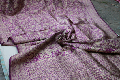 Handwoven Purple Pure Banarasi Silk Sari by Shades Of Benares - banarasi - banarasi saree shop