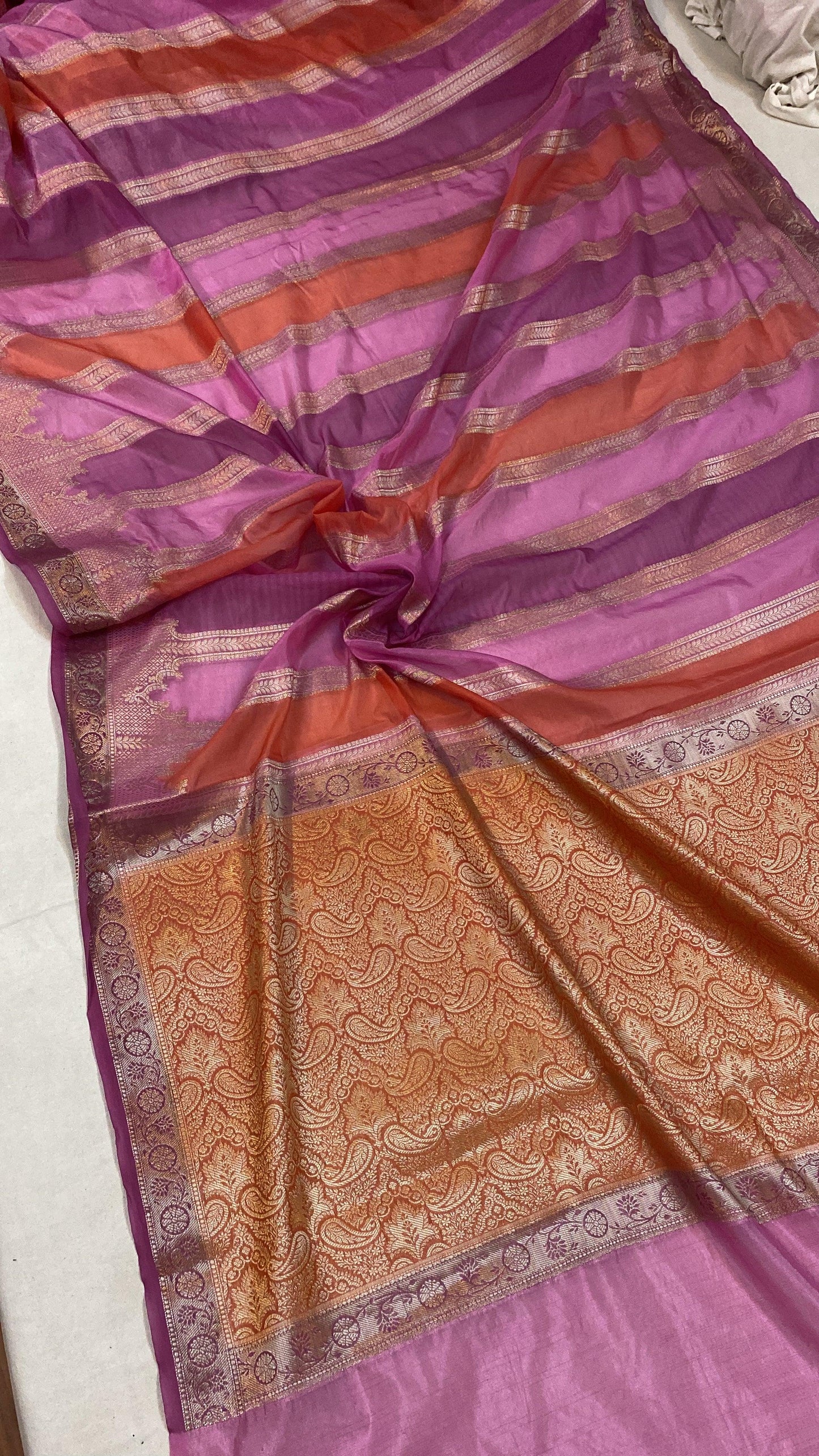 Handwoven Purple Rangkaat Banarasi Silk Sari by Shades Of Benares - banarasi - banarasi saree shop