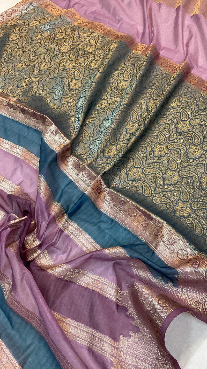 Handwoven Purple Rangkaat Banarasi Silk Sari by Shades Of Benares - banarasi - banarasi saree shop