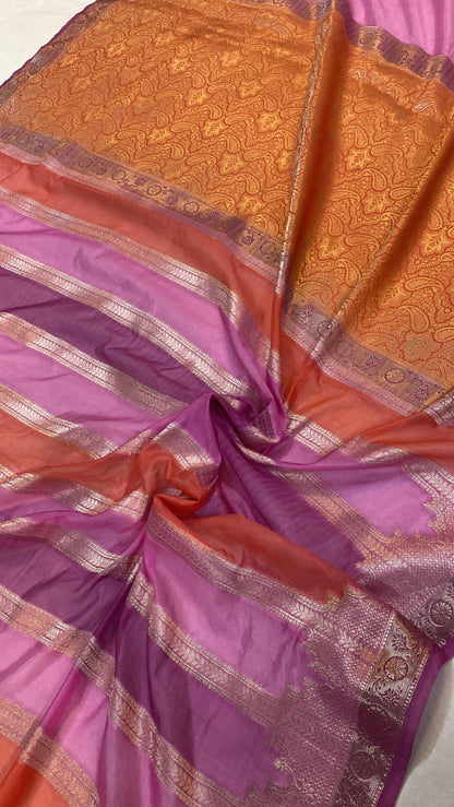 Handwoven Purple Rangkaat Banarasi Silk Sari by Shades Of Benares - banarasi - banarasi saree shop