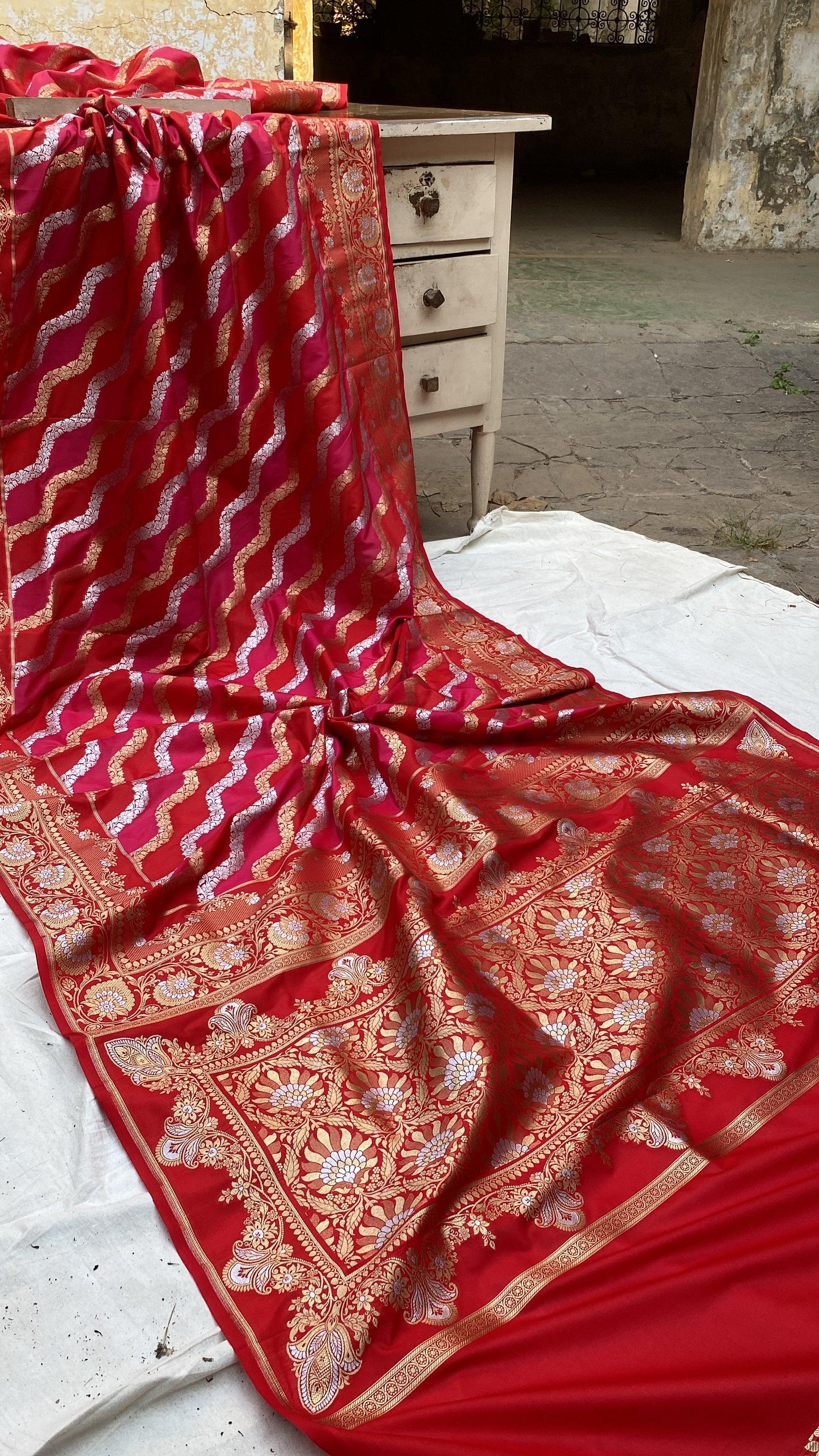 Handwoven Rangkaat Pure Banarasi Silk Sari by Shades Of Benares - banarasi - banarasi saree shop