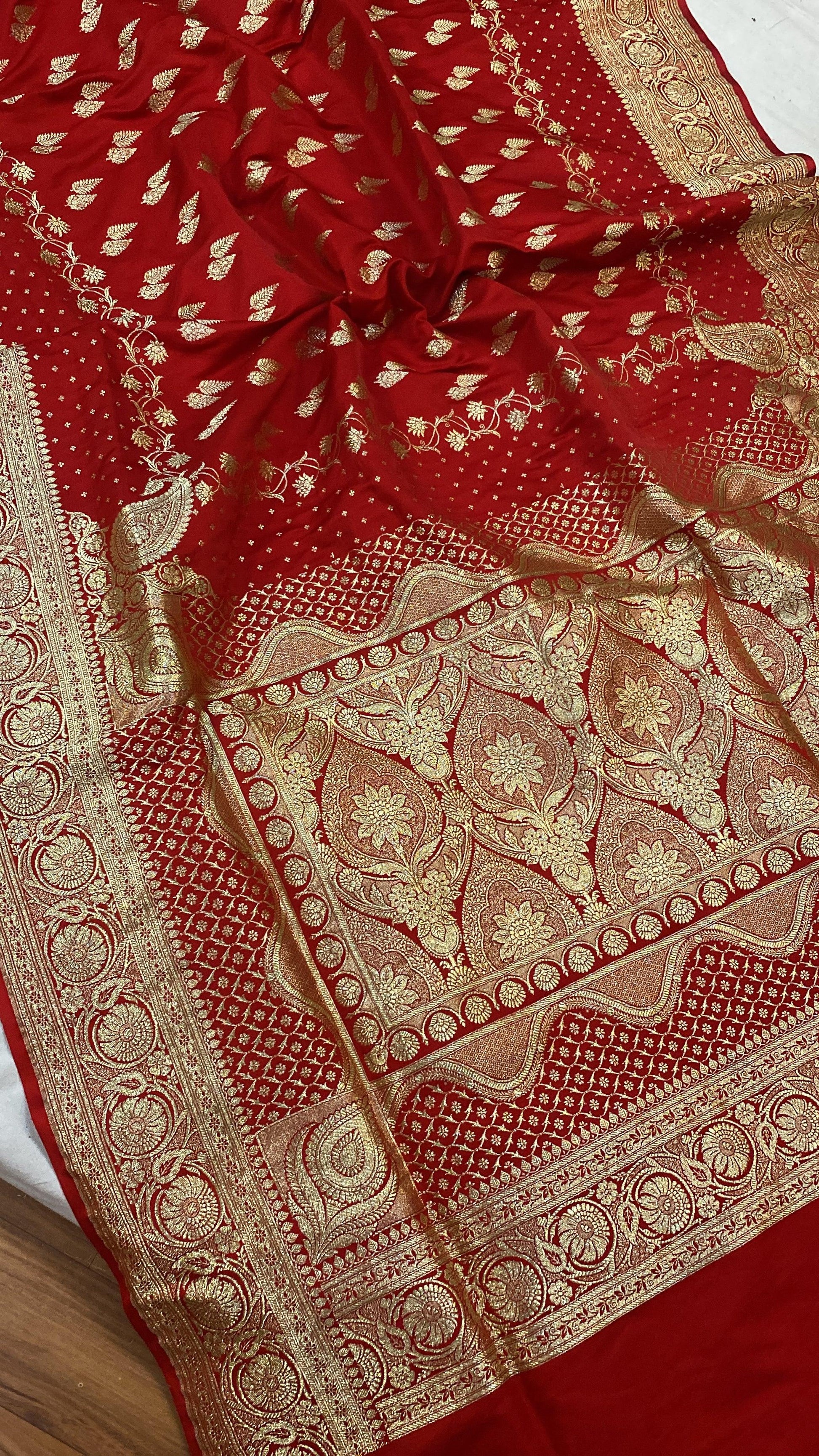 Handwoven Red Banarasi Silk Sari by Shades Of Benares - banarasi - banarasi saree shop