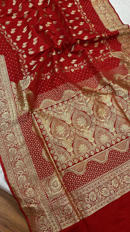 Handwoven Red Banarasi Silk Sari by Shades Of Benares - banarasi - banarasi saree shop