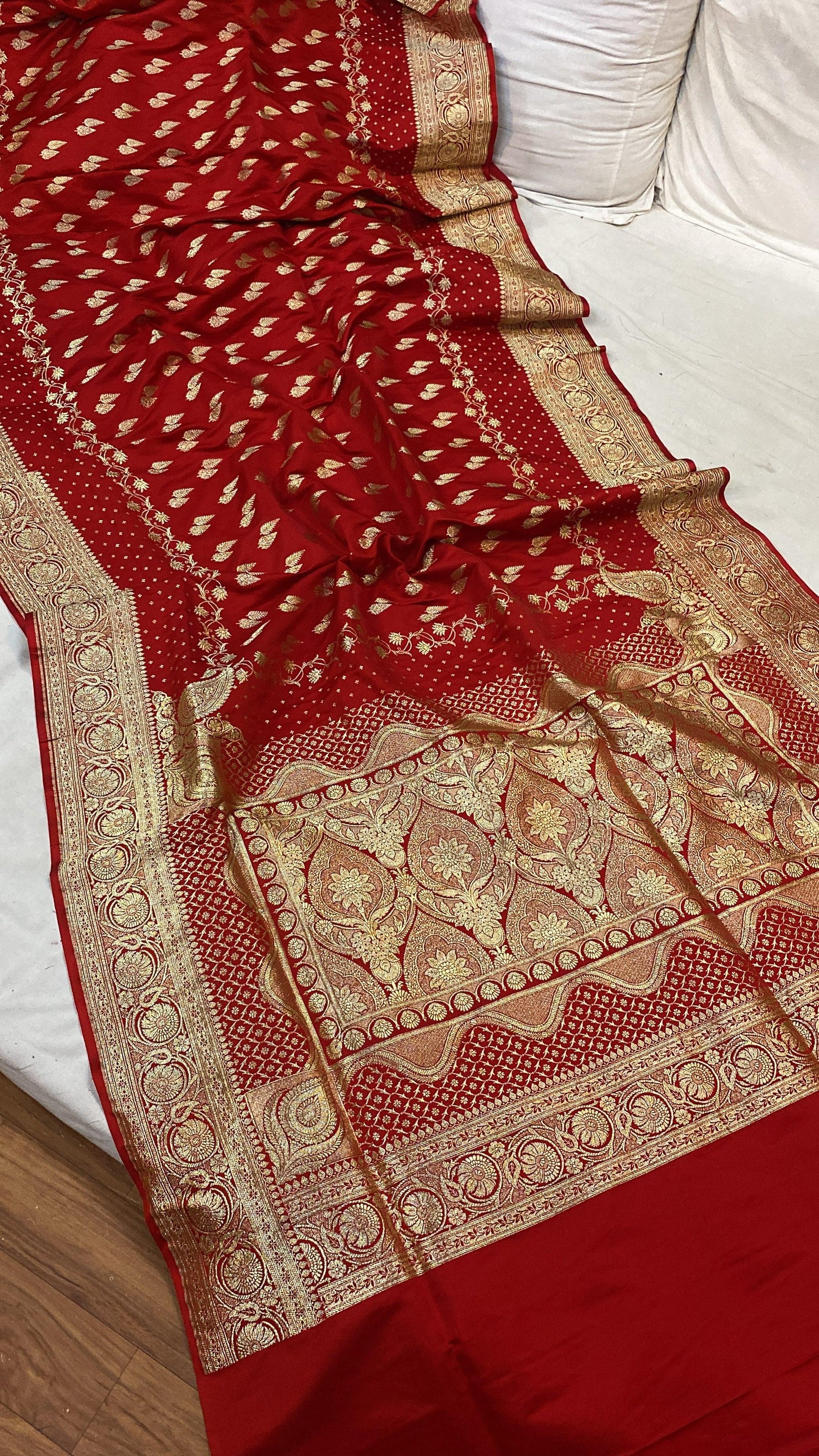 Handwoven Red Banarasi Silk Sari by Shades Of Benares - banarasi - banarasi saree shop