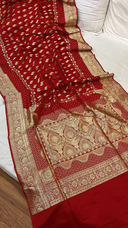 Handwoven Red Banarasi Silk Sari by Shades Of Benares - banarasi - banarasi saree shop