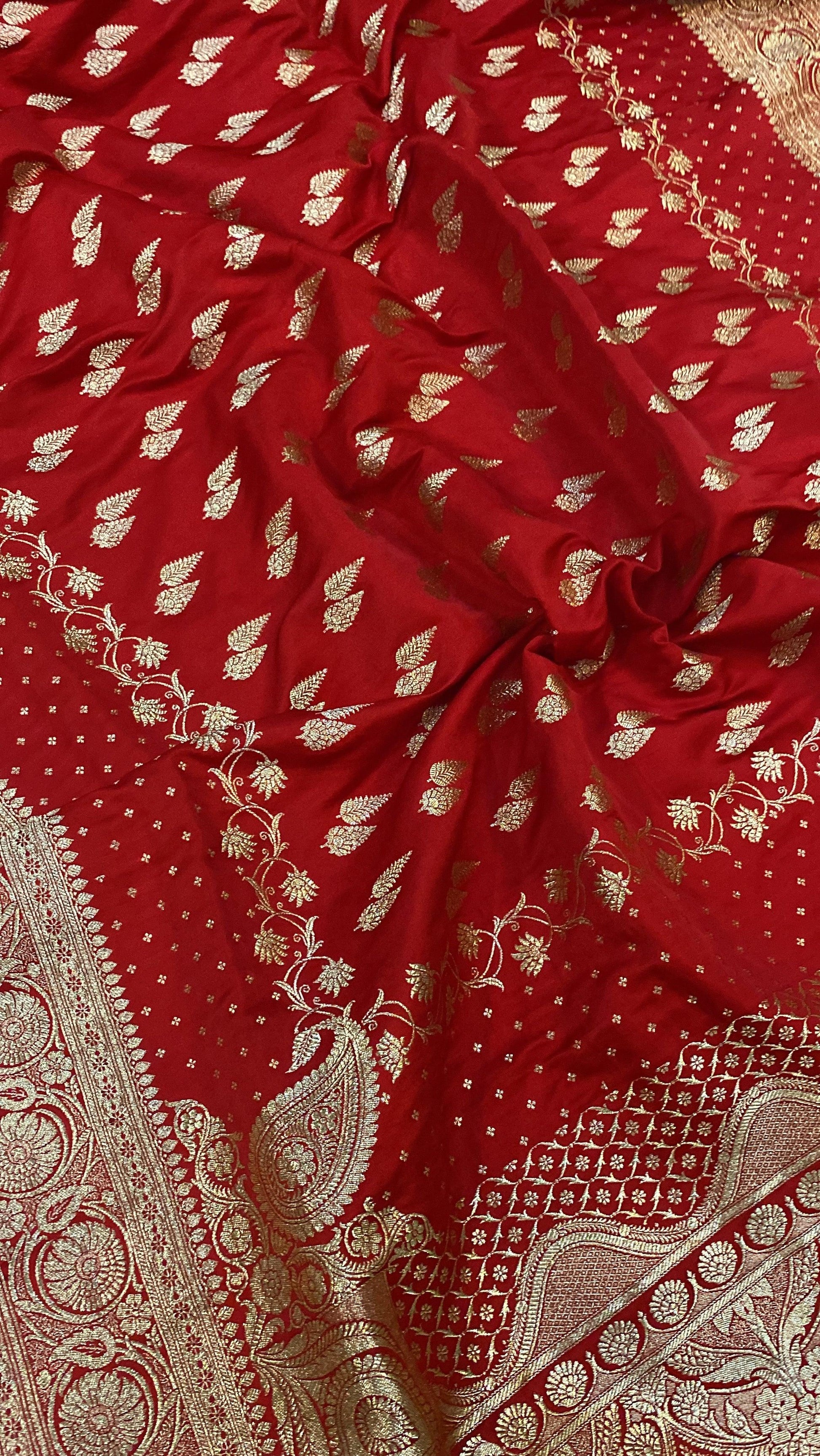 Handwoven Red Banarasi Silk Sari by Shades Of Benares - banarasi - banarasi saree shop