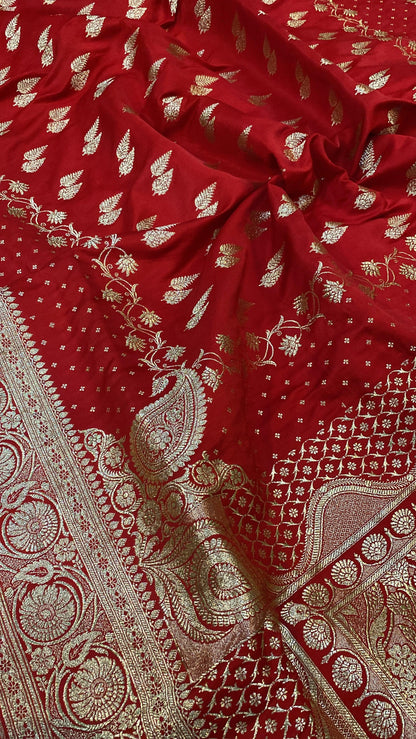 Handwoven Red Banarasi Silk Sari by Shades Of Benares - banarasi - banarasi saree shop