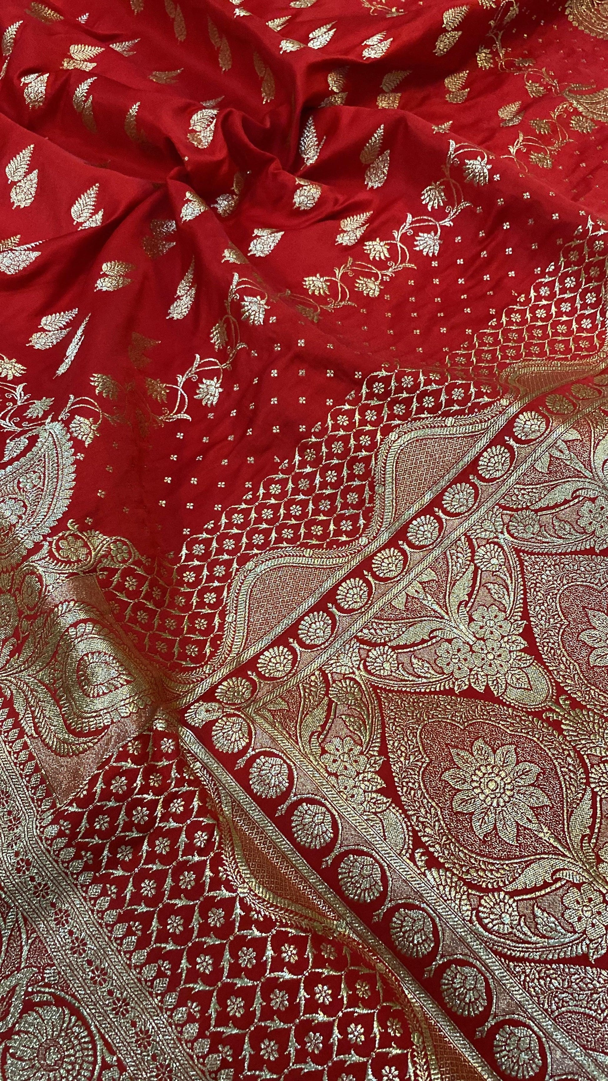 Handwoven Red Banarasi Silk Sari by Shades Of Benares - banarasi - banarasi saree shop