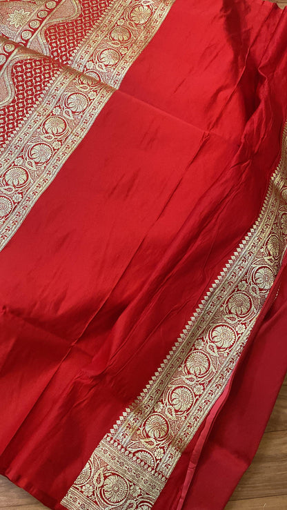 Handwoven Red Banarasi Silk Sari by Shades Of Benares - banarasi - banarasi saree shop