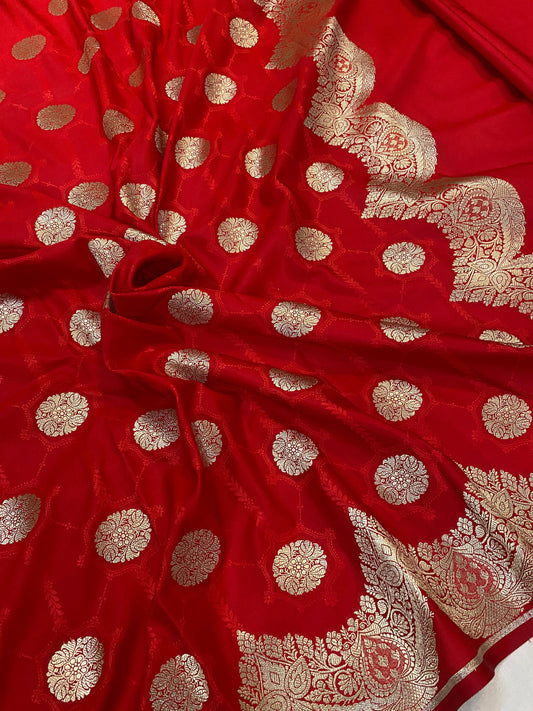 Handwoven Red Pure Banarasi Silk Sari by Shades Of Benares - banarasi - banarasi saree shop