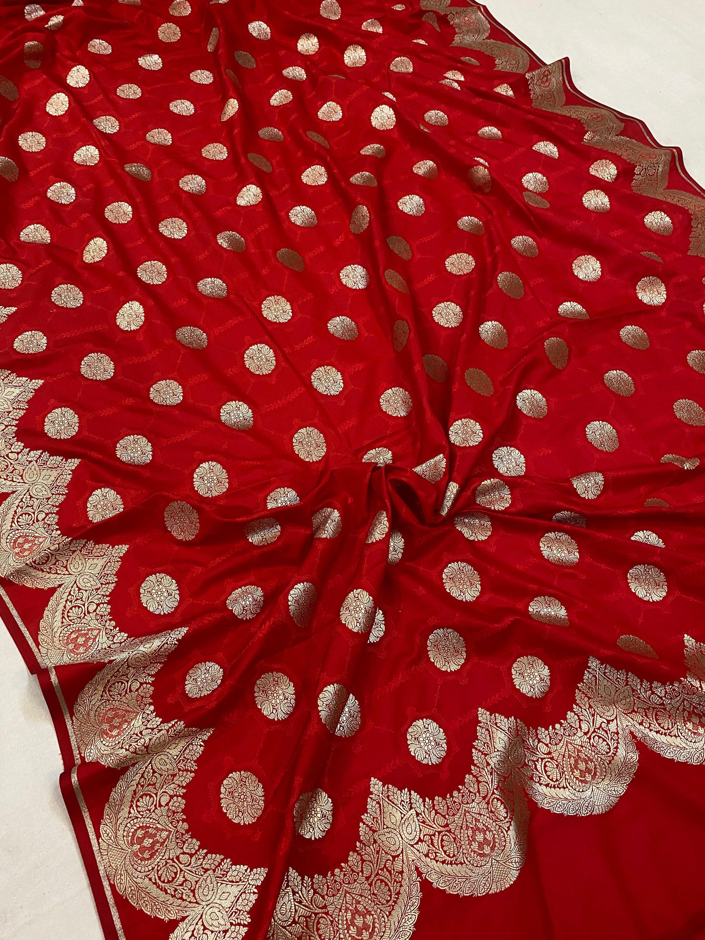 Handwoven Red Pure Banarasi Silk Sari by Shades Of Benares - banarasi - banarasi saree shop