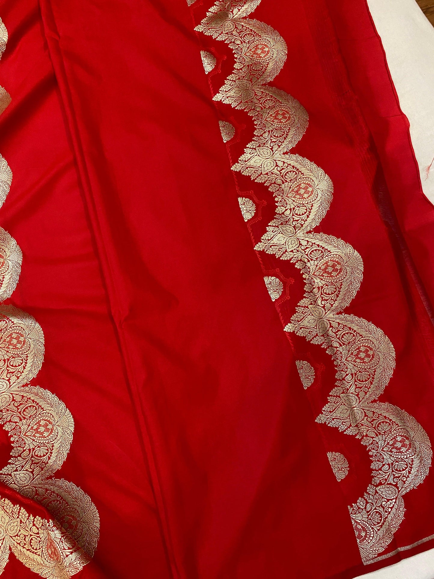 Handwoven Red Pure Banarasi Silk Sari by Shades Of Benares - banarasi - banarasi saree shop