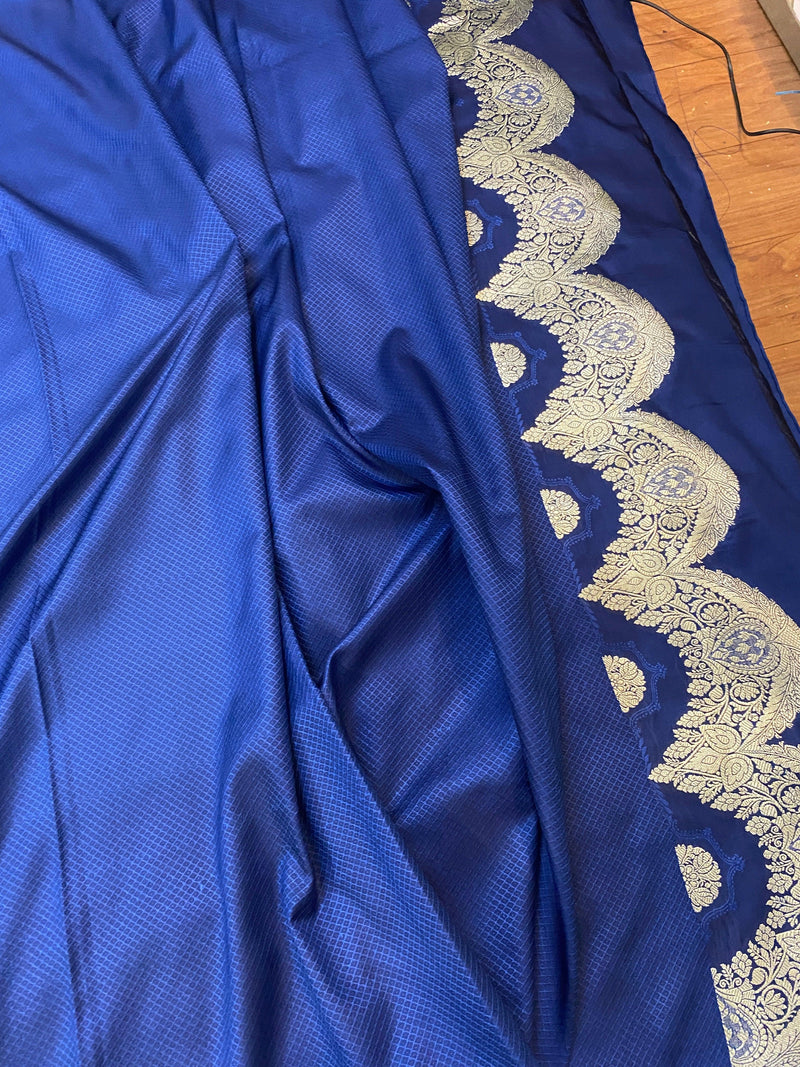 Handwoven Royal Blue Pure Banarasi Silk Sari - Shades Of Benares