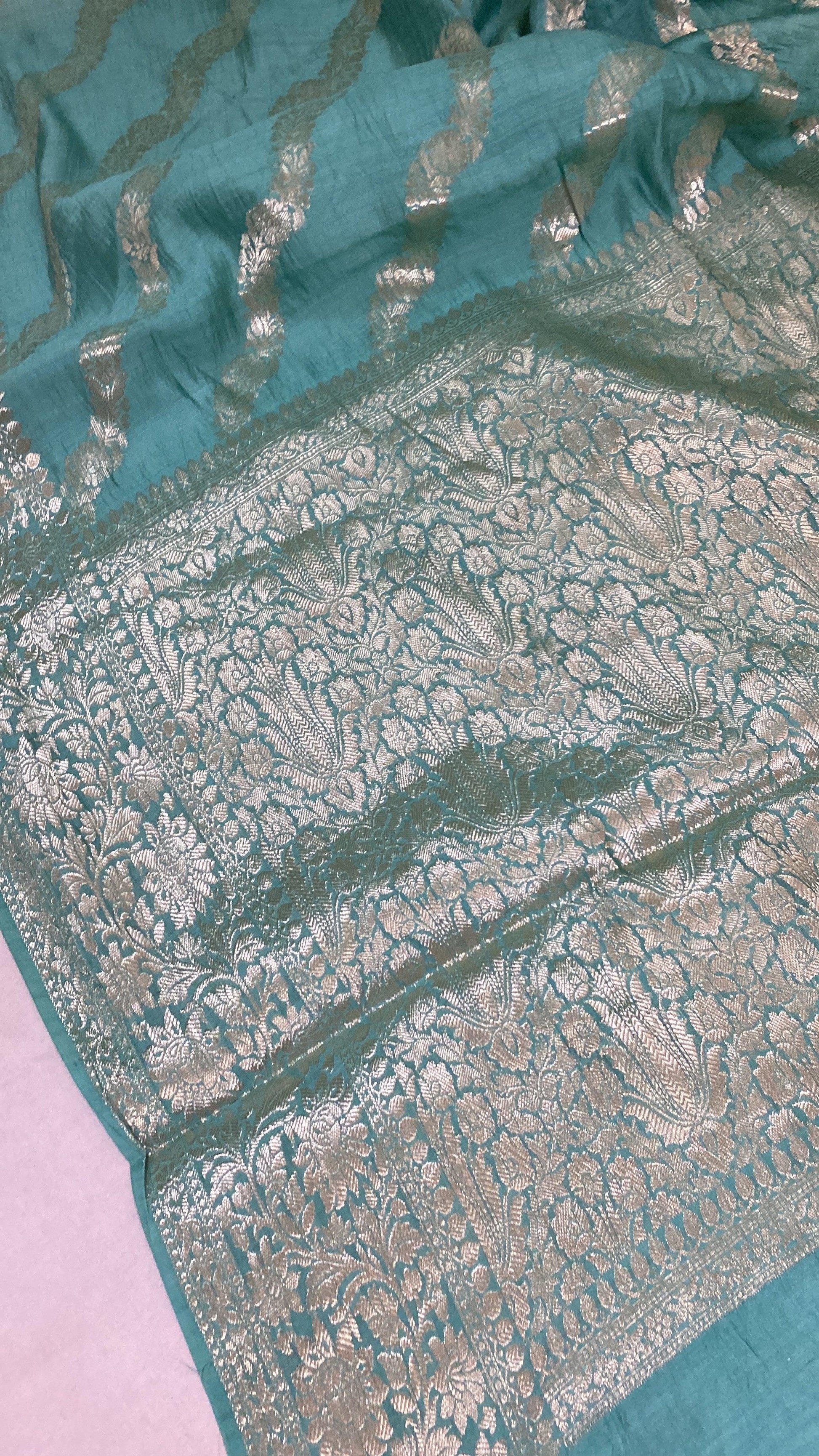 Handwoven Sea Blue Pure Banarasi Silk Sari by Shades Of Benares - banarasi - banarasi saree shop