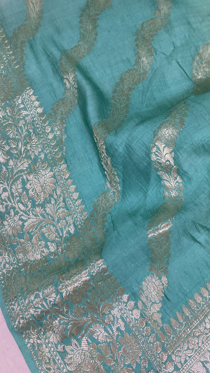 Handwoven Sea Blue Pure Banarasi Silk Sari by Shades Of Benares - banarasi - banarasi saree shop