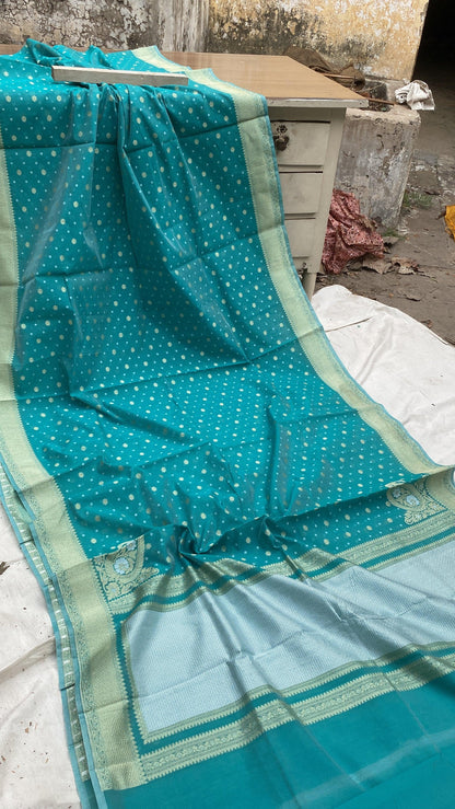 Handwoven Sea Green Pure Banarasi Cotton Sari by Shades Of Benares - banarasi - banarasi saree shop