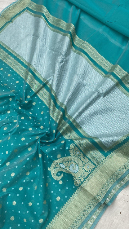 Handwoven Sea Green Pure Banarasi Cotton Sari by Shades Of Benares - banarasi - banarasi saree shop