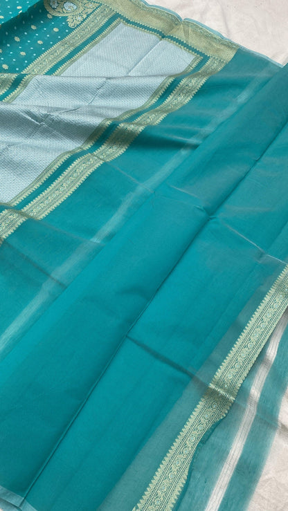 Handwoven Sea Green Pure Banarasi Cotton Sari by Shades Of Benares - banarasi - banarasi saree shop