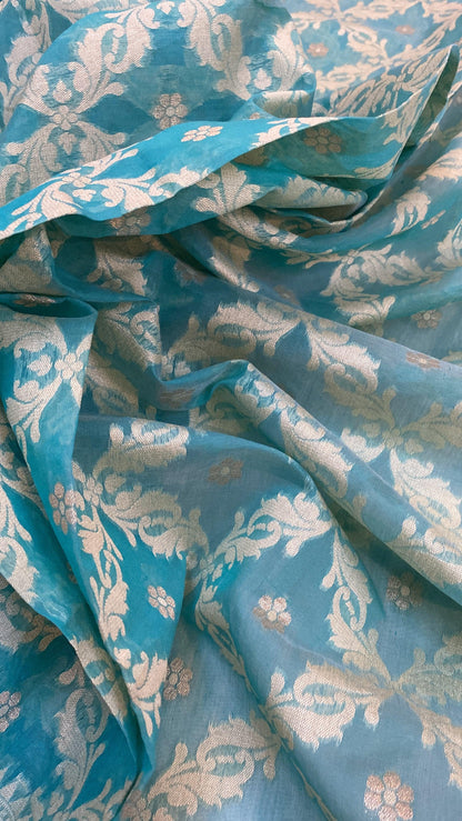 Handwoven Sea Green Pure Banarasi Cotton Sari by Shades Of Benares - banarasi - banarasi saree shop