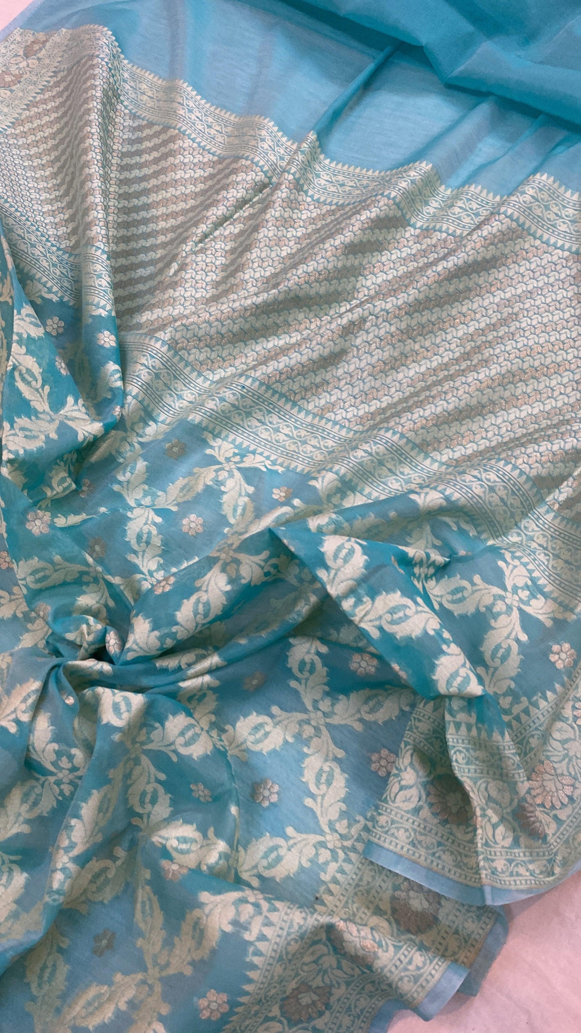 Handwoven Sea Green Pure Banarasi Cotton Sari by Shades Of Benares - banarasi - banarasi saree shop