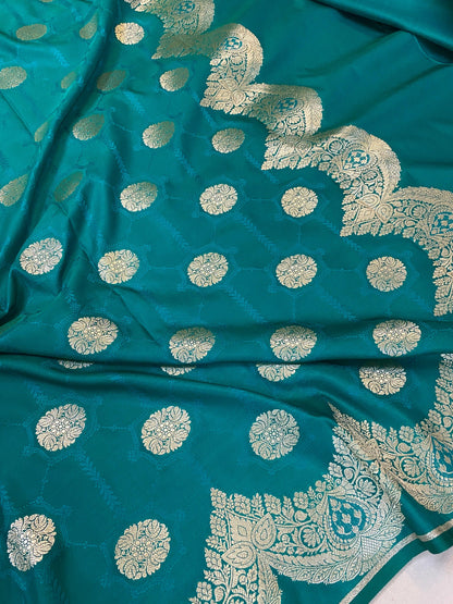 Handwoven Sea Green Pure Banarasi Silk Sari by Shades Of Benares - banarasi - banarasi saree shop