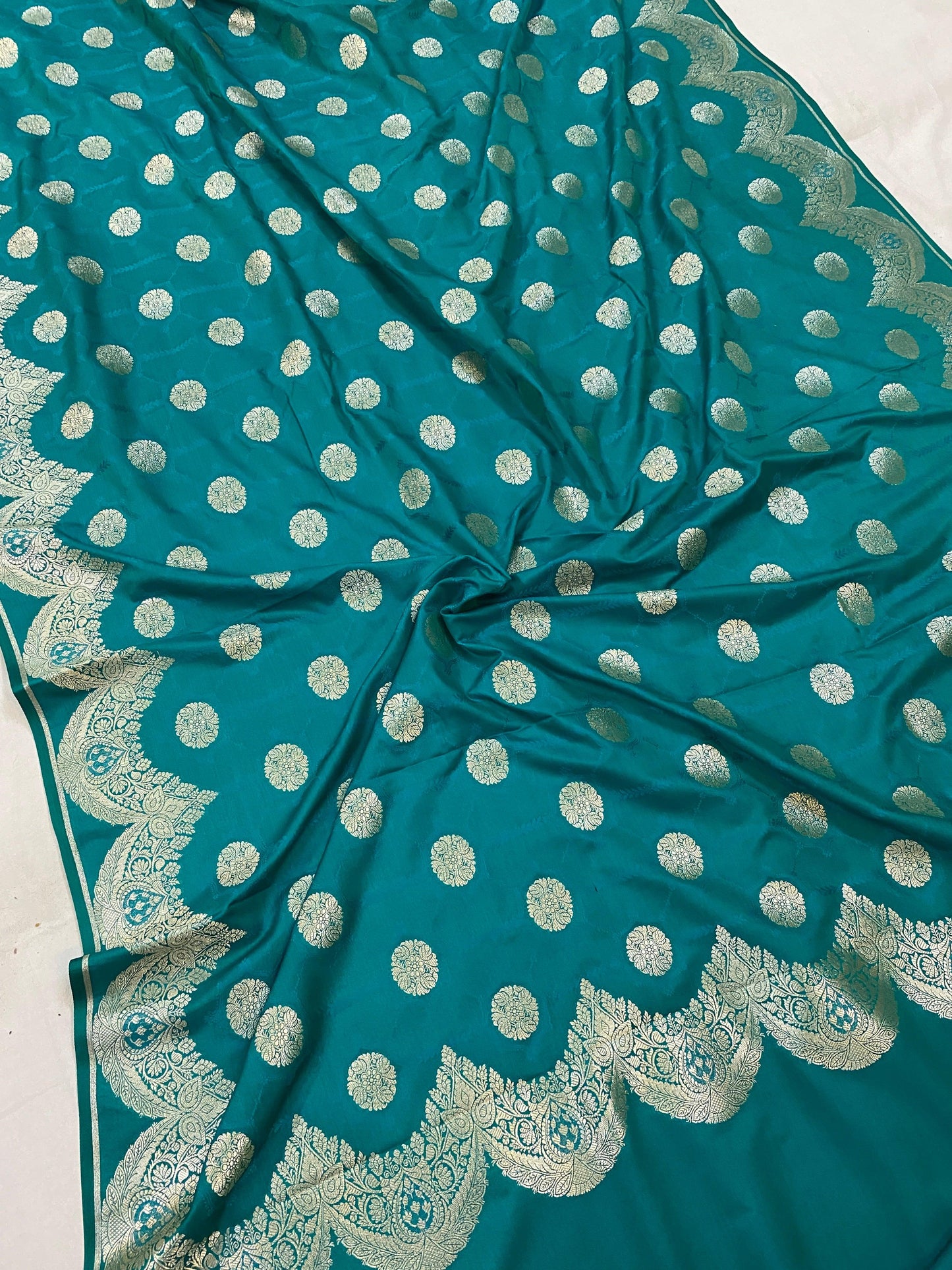 Handwoven Sea Green Pure Banarasi Silk Sari by Shades Of Benares - banarasi - banarasi saree shop