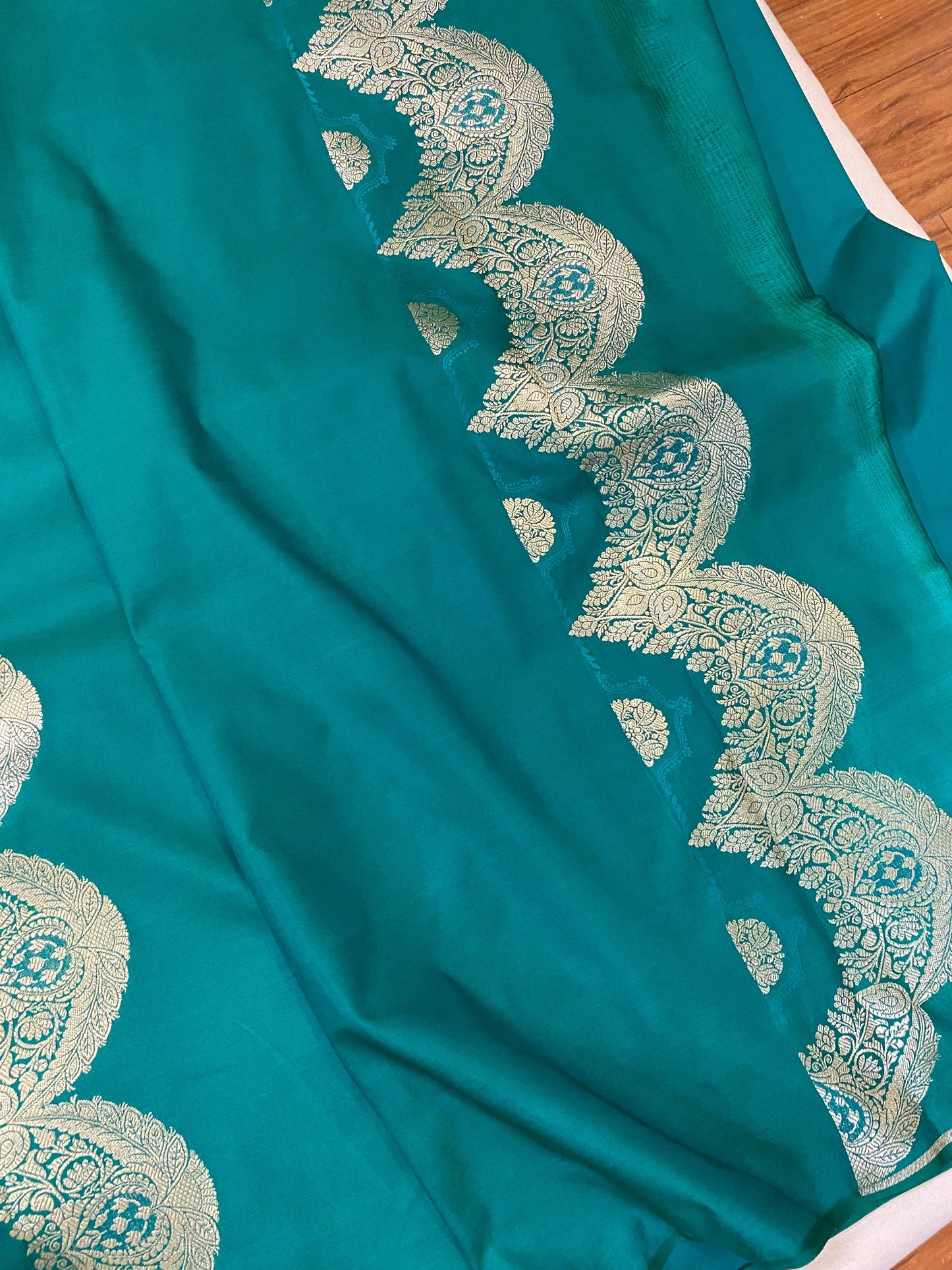 Handwoven Sea Green Pure Banarasi Silk Sari by Shades Of Benares - banarasi - banarasi saree shop