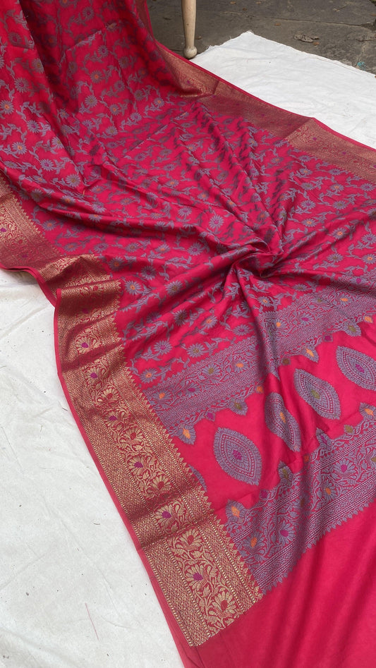 Handwoven Vibrant Pink Banarasi Silk Sari by Shades Of Benares - banarasi - banarasi saree shop