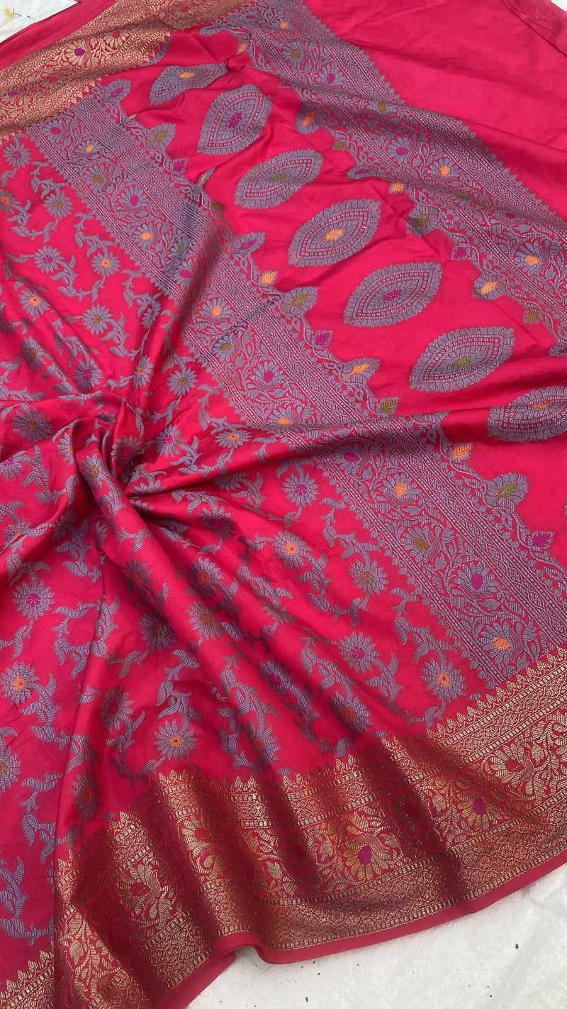 Handwoven Vibrant Pink Banarasi Silk Sari by Shades Of Benares - banarasi - banarasi saree shop