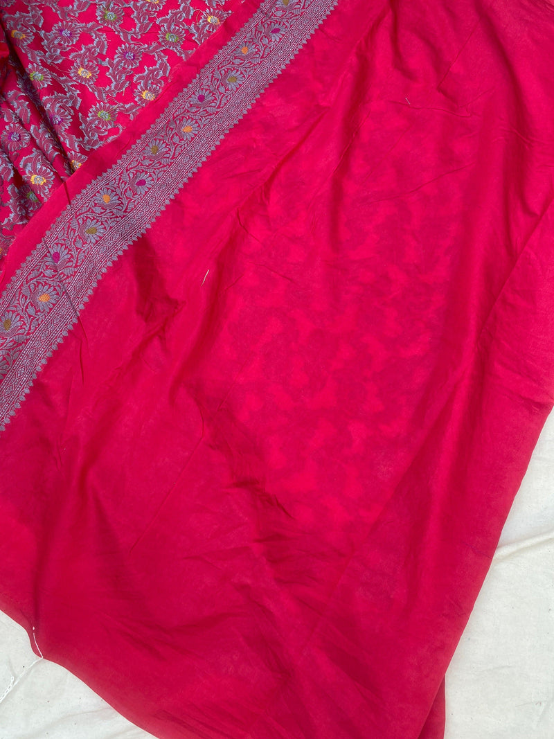 Handwoven Vibrant Pink Banarasi Silk Sari by Shades Of Benares - banarasi - banarasi saree shop