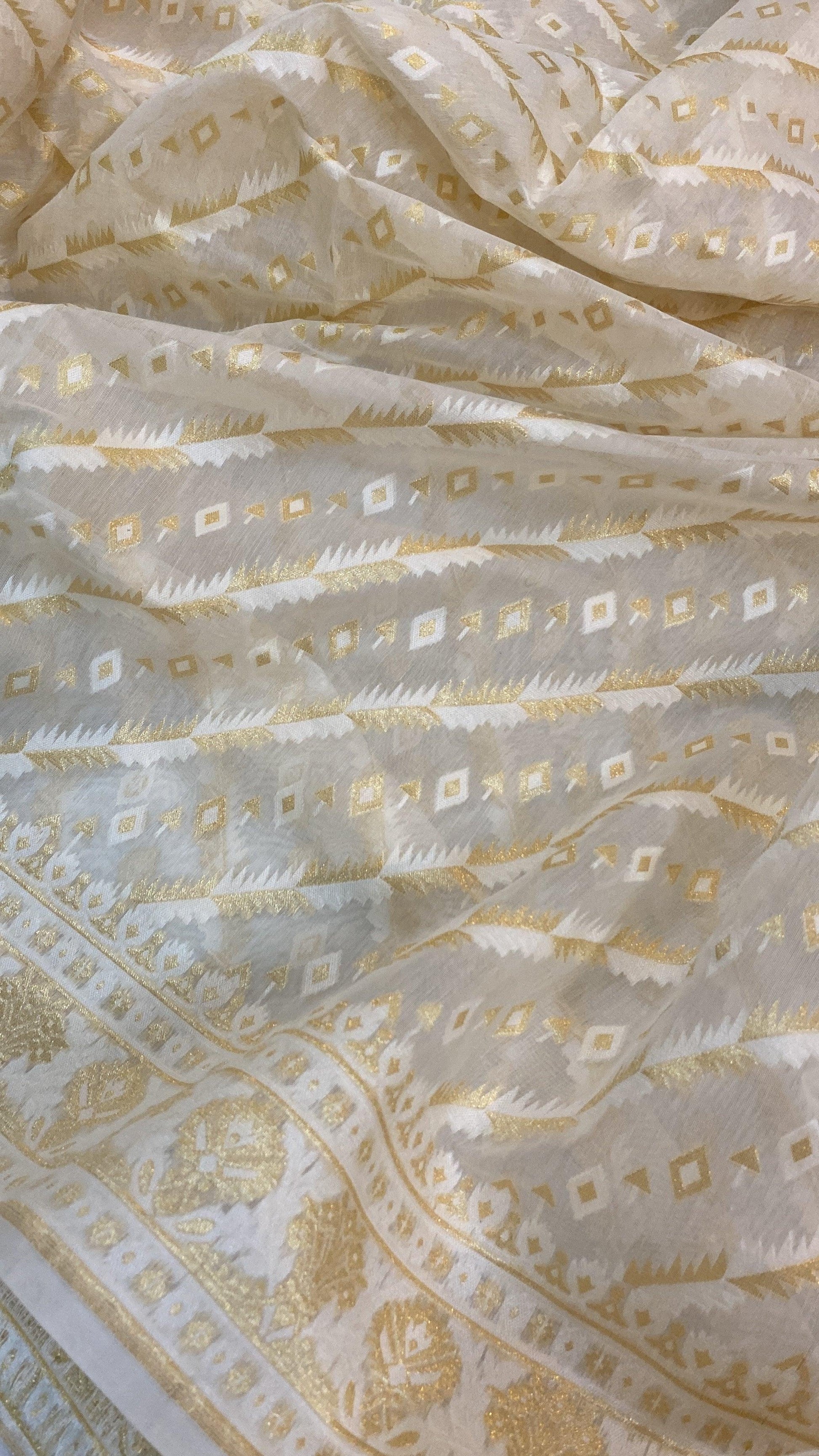 Handwoven White Pure Banarasi Cotton Sari by Shades Of Benares - banarasi - banarasi saree shop