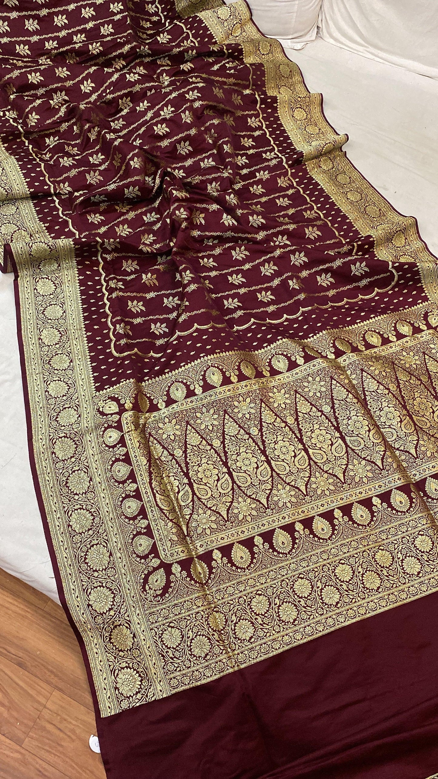 Handwoven Wine Banarasi Silk Sari by Shades Of Benares - banarasi - banarasi saree shop