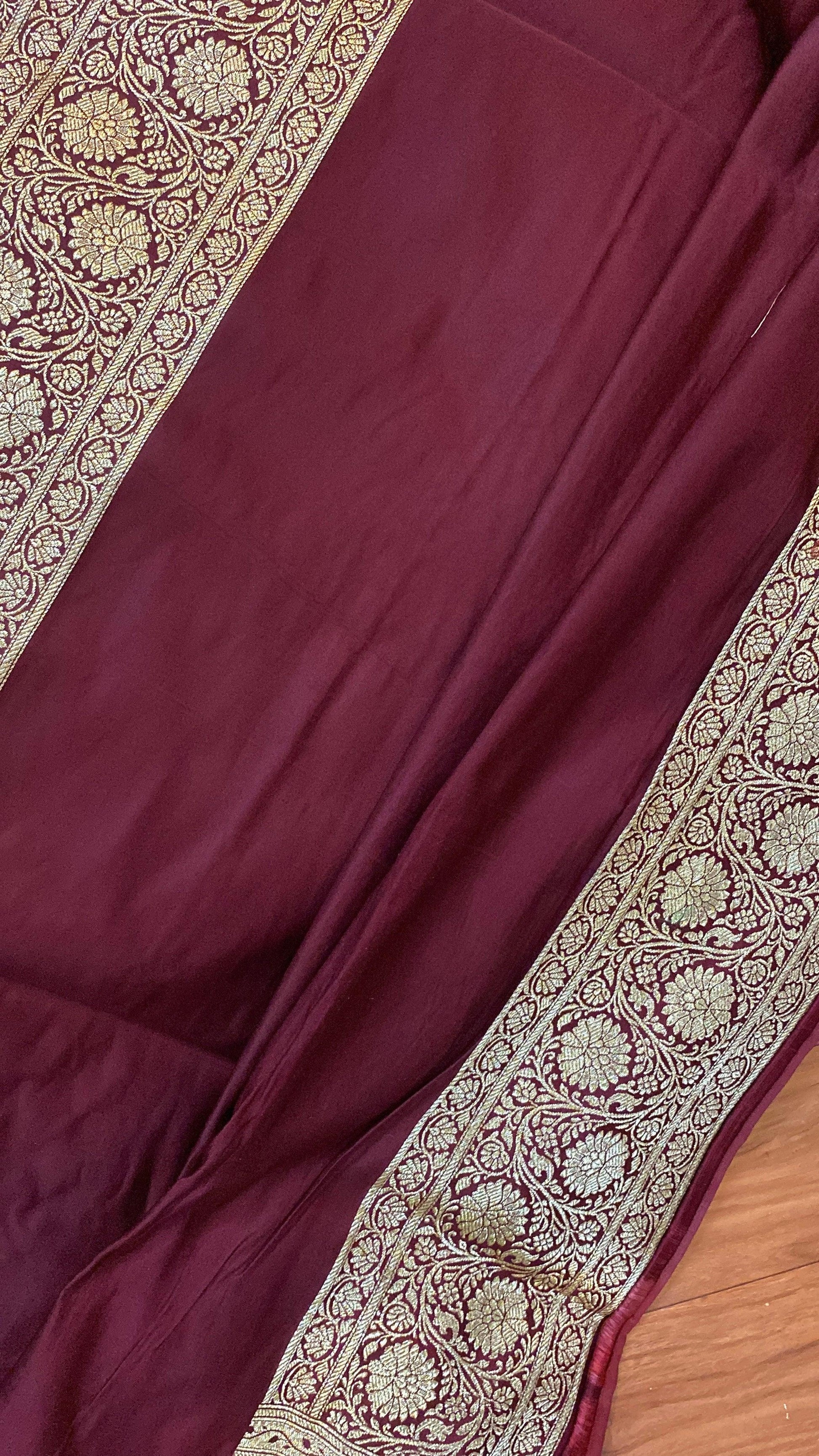 Handwoven Wine Banarasi Silk Sari by Shades Of Benares - banarasi - banarasi saree shop