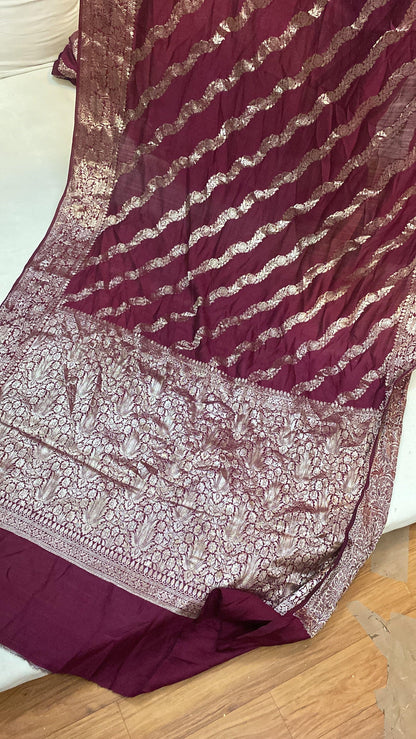 Handwoven Wine Pure Banarasi Silk Sari by Shades Of Benares - banarasi - banarasi saree shop