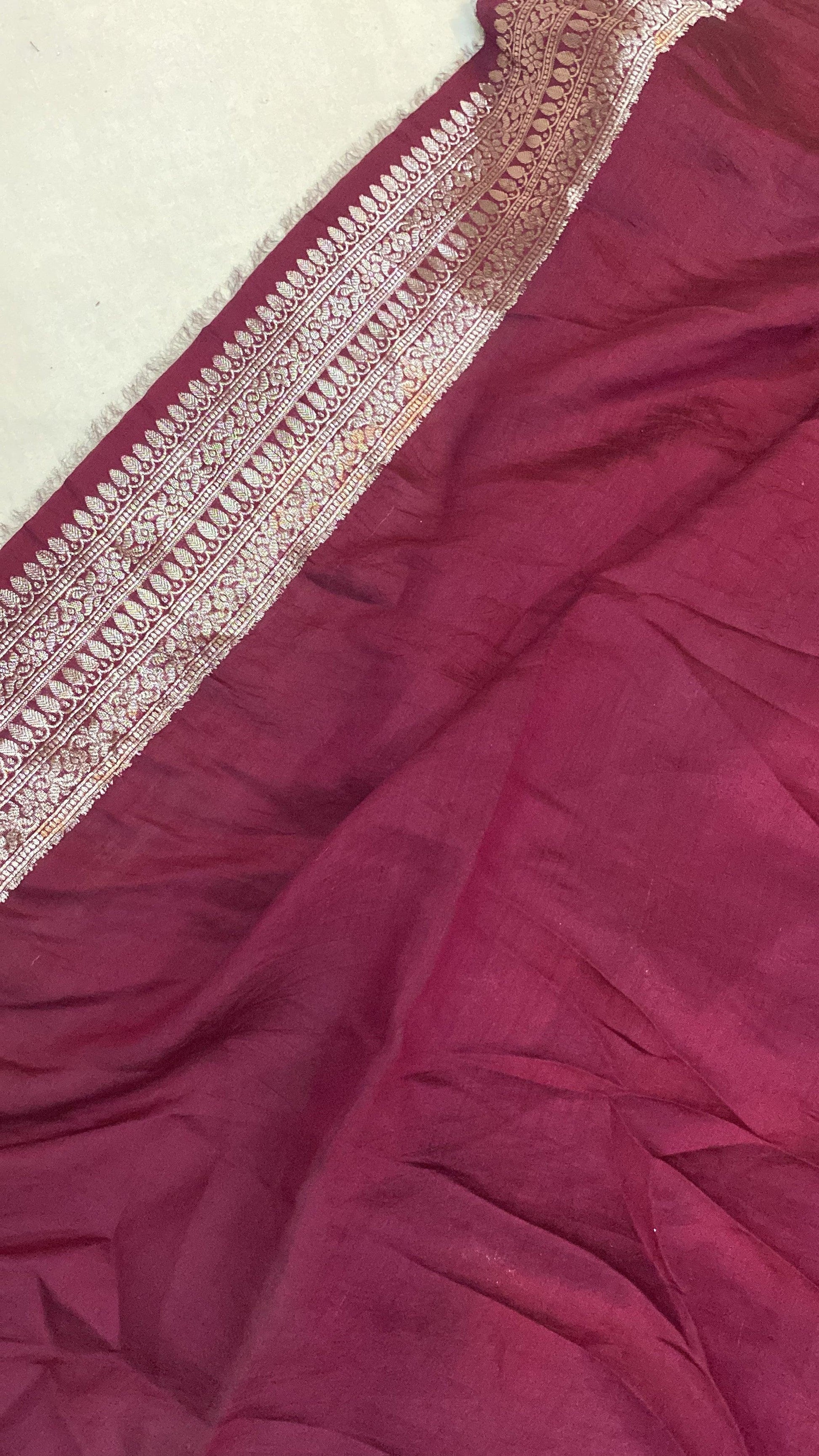 Handwoven Wine Pure Banarasi Silk Sari by Shades Of Benares - banarasi - banarasi saree shop