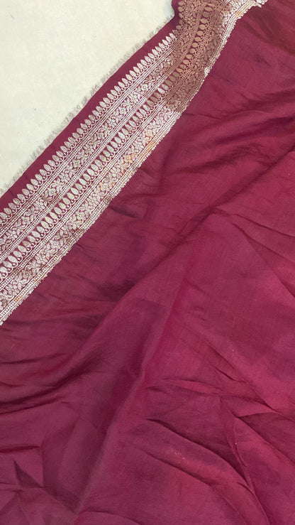 Handwoven Wine Pure Banarasi Silk Sari by Shades Of Benares - banarasi - banarasi saree shop