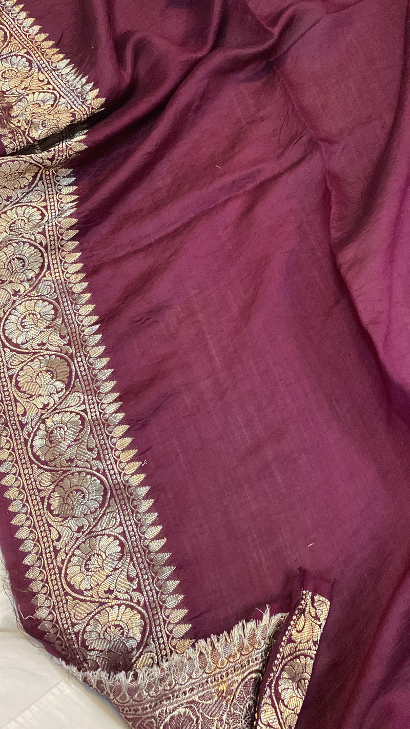 Handwoven Wine Pure Banarasi Silk Sari by Shades Of Benares - banarasi - banarasi saree shop