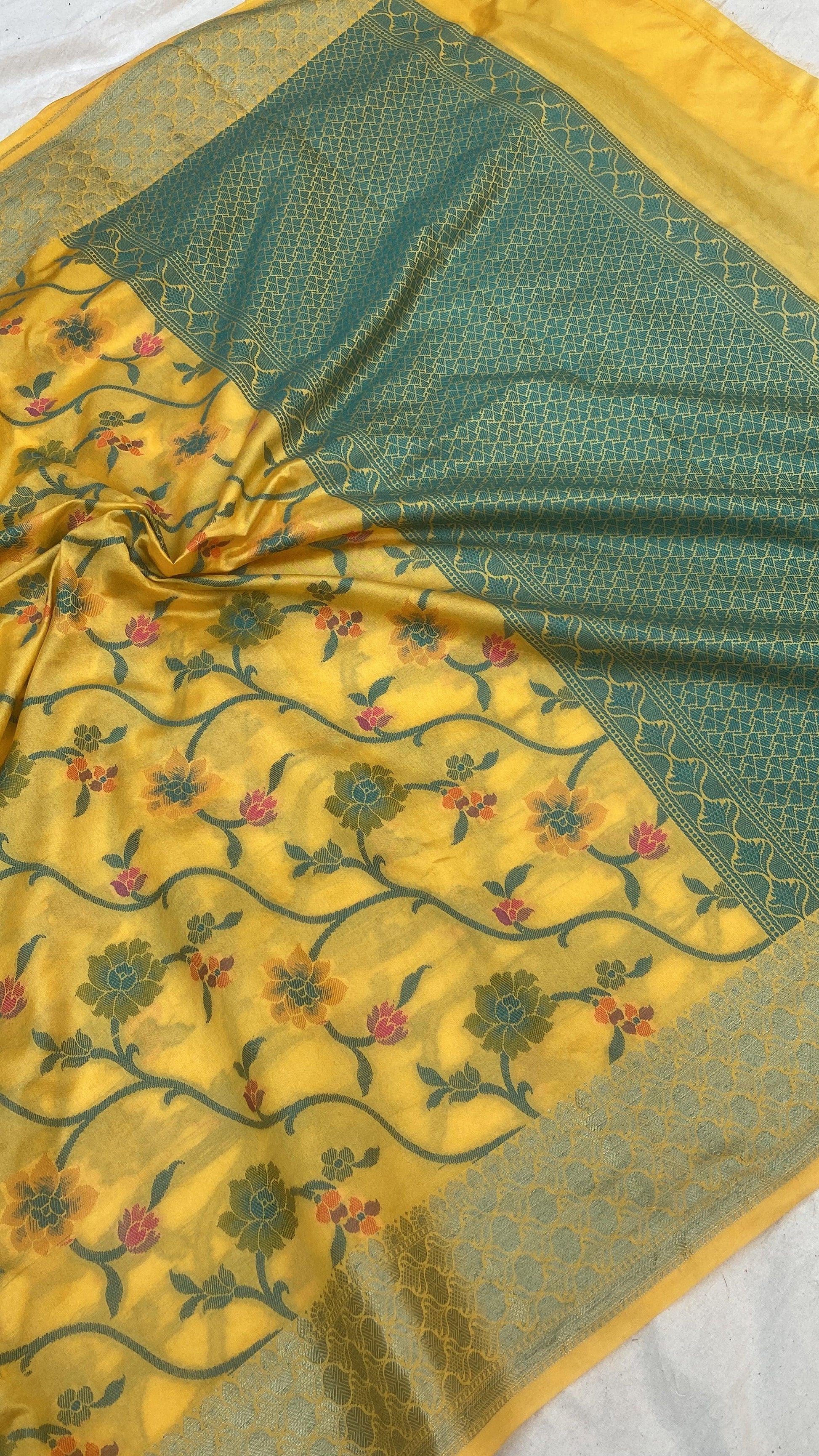 Handwoven Yellow Banarasi Silk Sari by Shades Of Benares - banarasi - banarasi saree shop