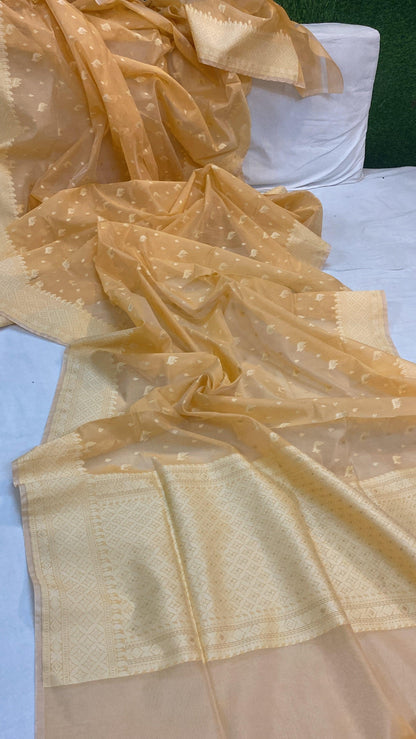 Handwoven Yellow Pure Banarasi Cotton Sari by Shades Of Benares - banarasi - banarasi saree shop