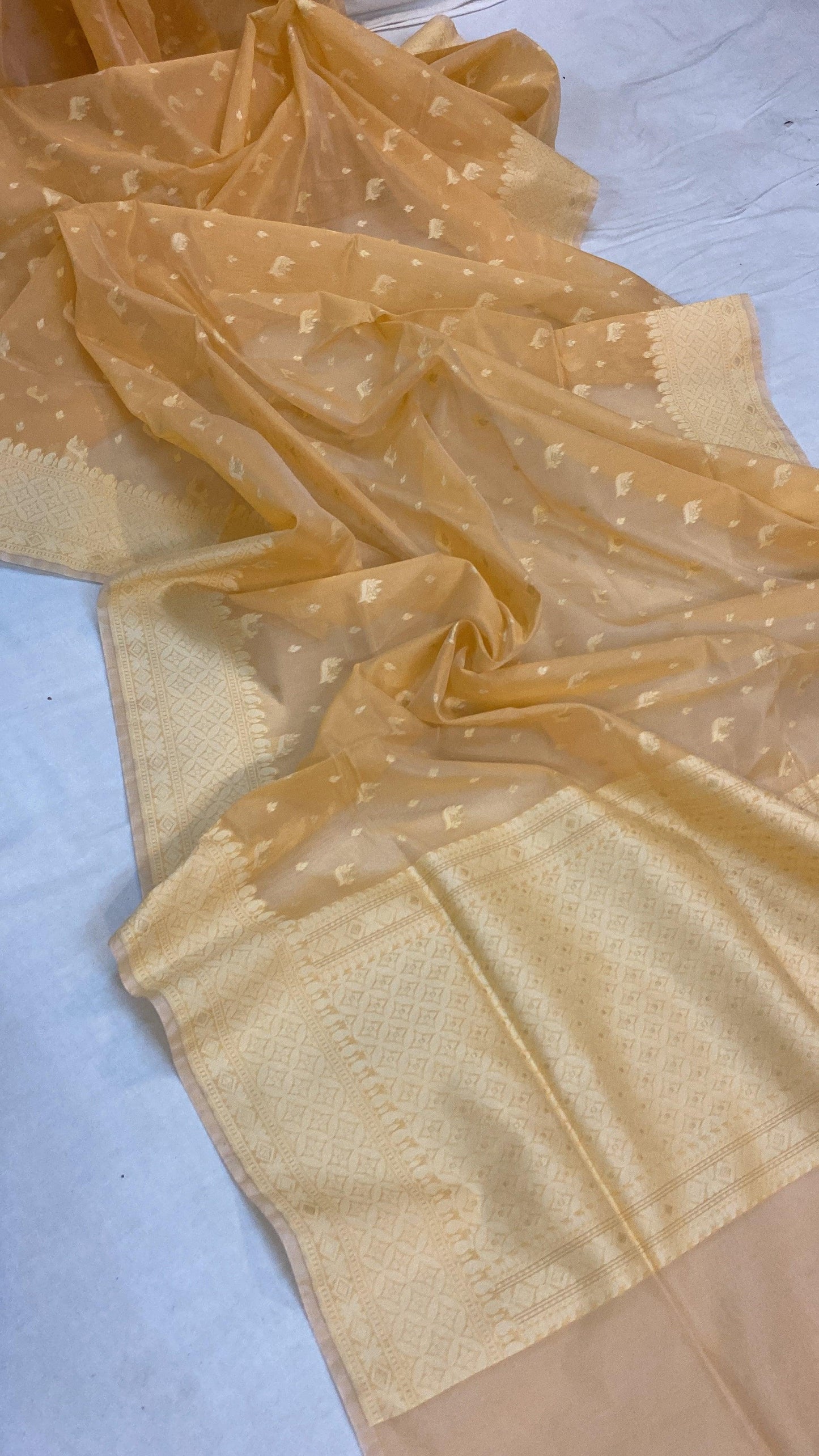 Handwoven Yellow Pure Banarasi Cotton Sari by Shades Of Benares - banarasi - banarasi saree shop