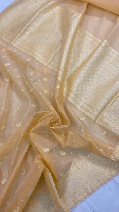 Handwoven Yellow Pure Banarasi Cotton Sari by Shades Of Benares - banarasi - banarasi saree shop