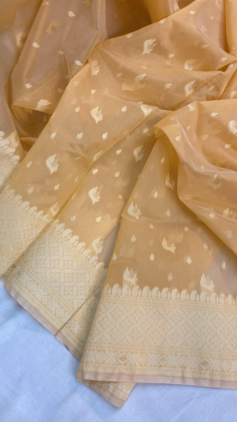 Handwoven Yellow Pure Banarasi Cotton Sari - Shades Of Benares