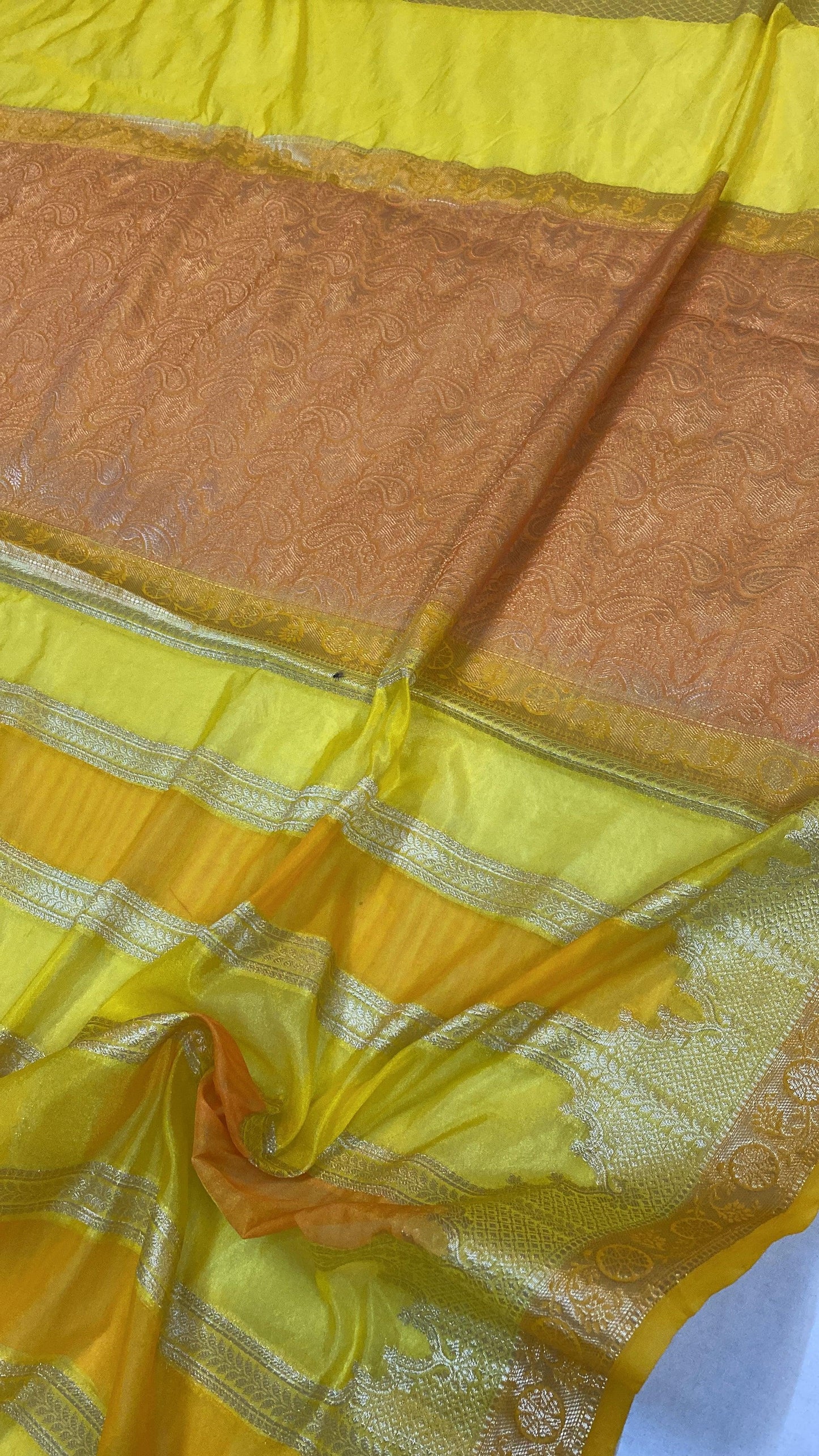 Handwoven Yellow Rangkaat Banarasi Silk Sari by Shades Of Benares - banarasi - banarasi saree shop